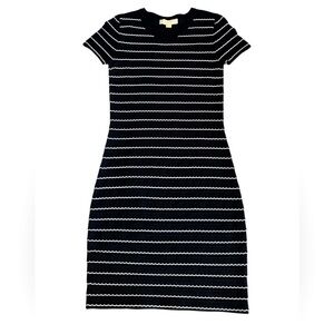 MICHAEL MICHAEL KORS Navy
Ruffled Stripe Stretch-Viscose Dress Size Small